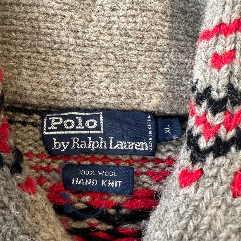 Ralph Lauren Gray and Red Zip Up Sweater Hand Knit 100% Wood For Large size - Picture 4 of 11